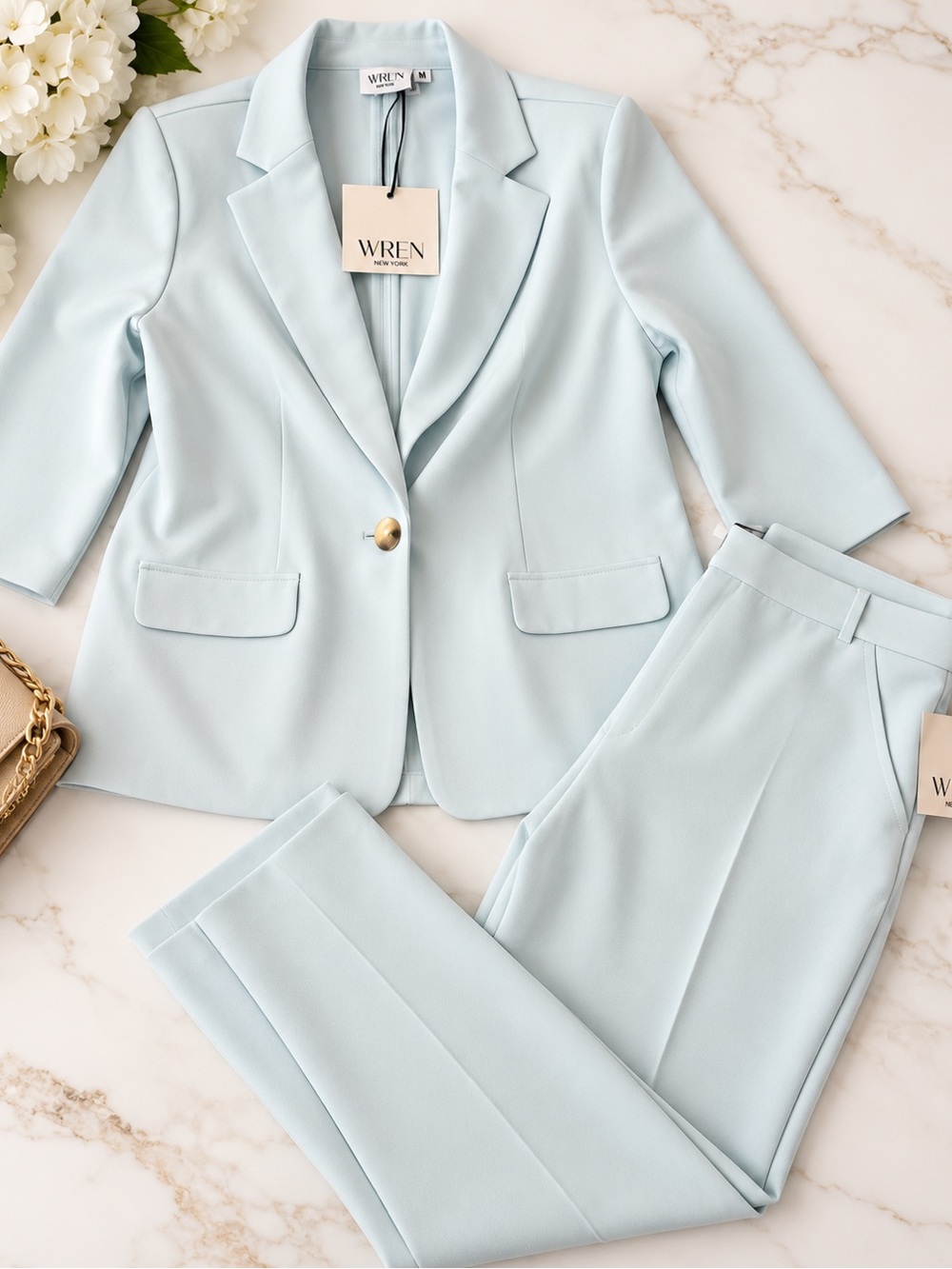 Wren Pastel Blue Women's Tailored Blazer and Trousers Set